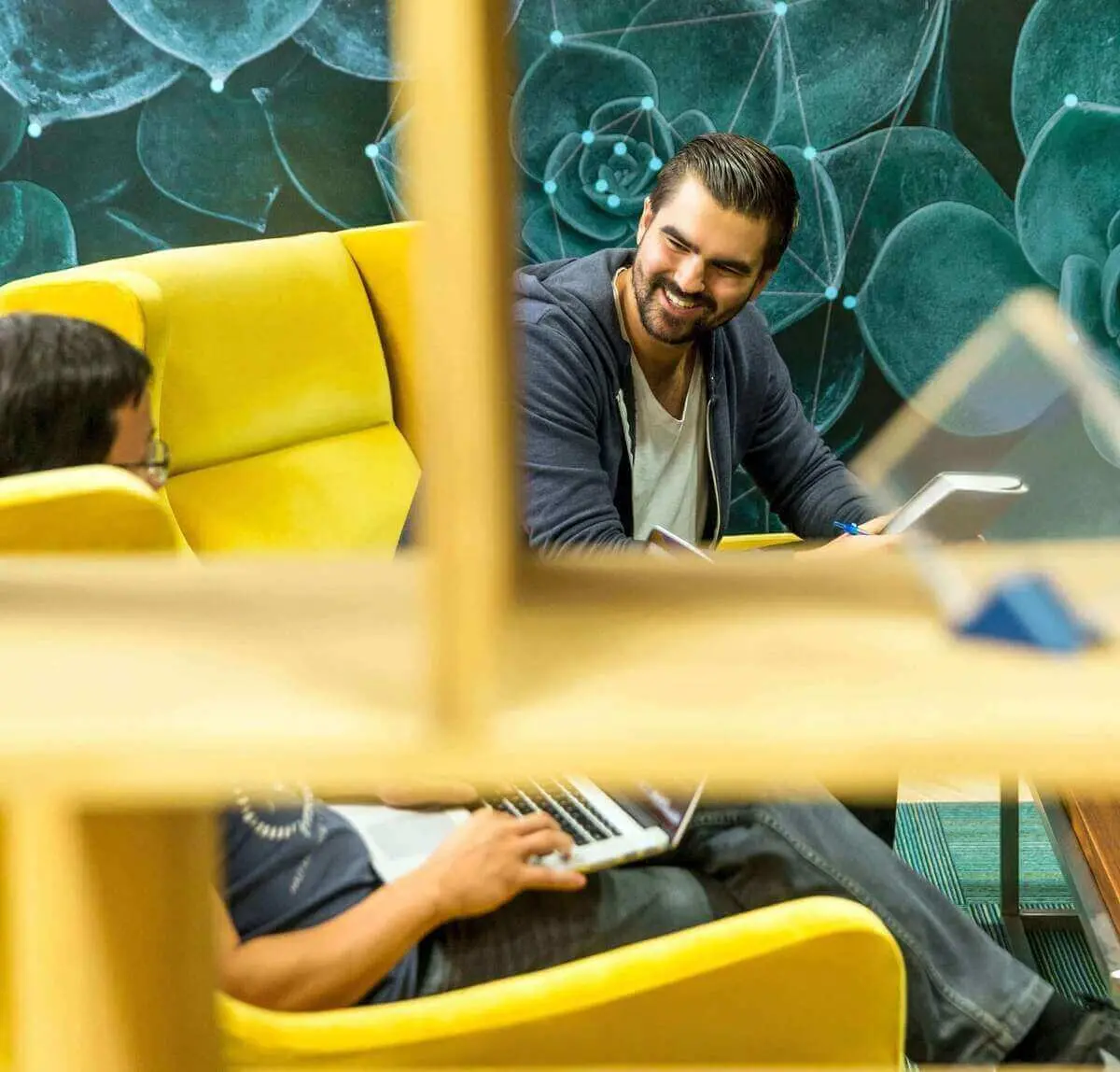 Business travelers in an airport terminal