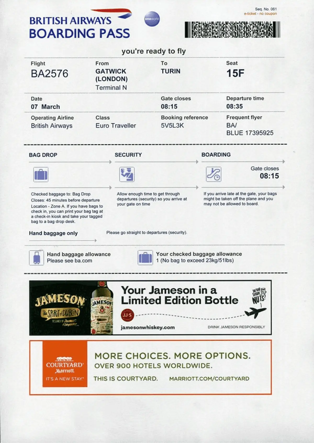 Baltimore Airport Bwi Advertising Boarding Passes A1