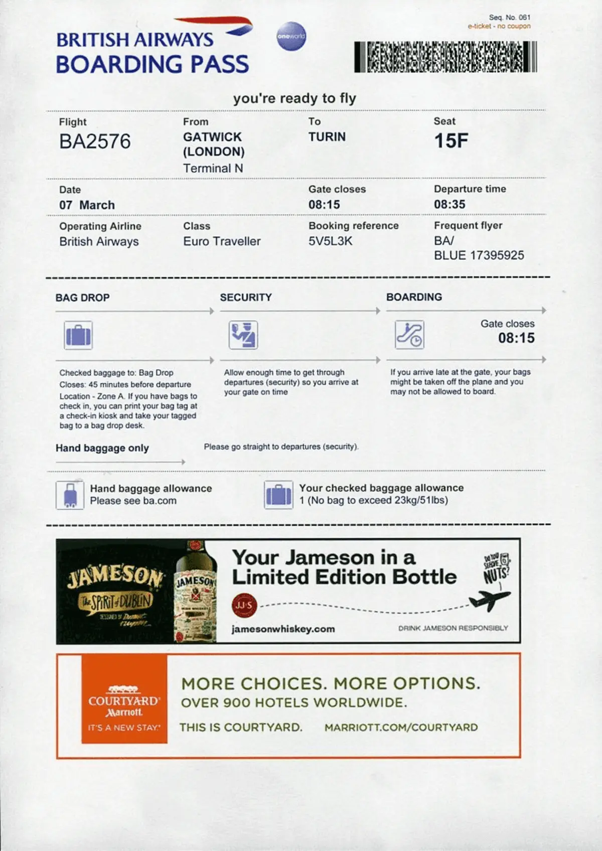 London Airport Lhr Advertising Boarding Passes A1